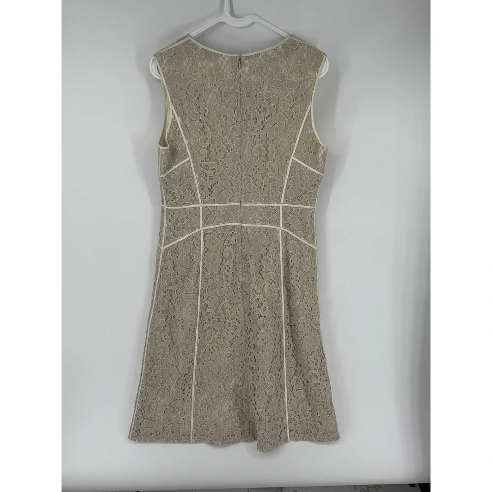 Lafayette 148 New York Women's Sleeveless V Neck Lace Overlay Dress 6 Bone Cream - Picture 3 of 8